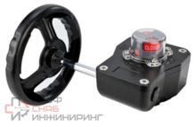 Редуктор четвертьоборотный DN.ru HGB RQN4-1200Z с индикатором положения, корпус - алюминий, штурвал - 300мм, квадрат штока 27х27, F10/F14