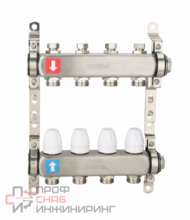 Коллектор Gappo регулируемый с запорными клапанами из нержавеющей стали 8-вых. x 1" x 3/4" 2 заглушки, 2 кронштейна