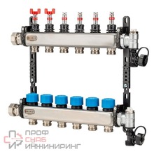Коллектор Henco UFH-MDSS 1"х3/4" 7 вых., c термостат. клапанами, с расходомерами, сталь нерж.