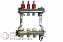 Коллекторный блок Gekon для теплого пола 1"x3/4"EU отверстий-3, в комплекте: расходомеры, термостат. клапаны, слив, Gekon_Armatura