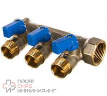 Коллектор STOUT с шаровыми кранами 3/4, 3 отвода 1/2 син. SM