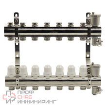 Блок коллекторный Kromwell с термостатическими вставками запорными клапанами воздухоотводчиками и дренажем 1"x3/4"x7