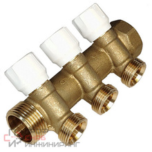 Коллектор универсальный с запорными вентилями, 1 х 3/4 Ek, 3 вывода