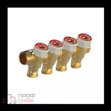 Коллектор латунный с запорными клапанами 3/4"x1/2"E/4 с вентилями Giacomini