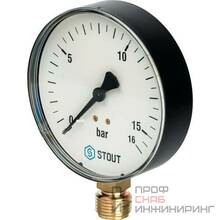Манометр радиальный (нижн.подкл)  Корпус Dn 100 мм, 1/2", 0-16 bar STOUT
