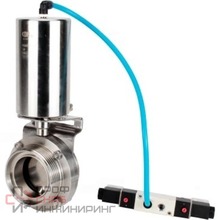 Затвор дисковый поворотный DN.ru WBV3131E-2W-T-H Ду40 Ру10 пищевая нержавеющая сталь 304, уплотнение – EPDM, резьбовой, с пневмоприводом DN.ru PA-SA-85 и пневмораспределителем DN.ru 4V320-10 220В