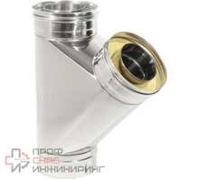 Тройник сэндвич Теплов и Сухов 45 d 120 х 220 толщина 0,8 х 0,5 нержавеющая сталь 2 хомута