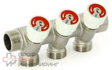 Коллектор НВ 3/4" х 4 вых 3/4" ЕК 40 мм с вентилями, никелированный Uni-fitt