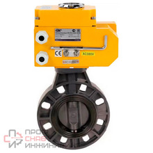 Затвор дисковый поворотный DN.ru WBV4242E-2W-Fb-ISO Дн100 Ру10 межфланцевый, корпус - НПВХ, диск - НПВХ, уплотнение - EPDM, с электроприводом DN.ru QT-N-020EM-O1-220VAC-У1 HARK