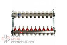 Коллекторная группа 1"х3/4" 10 вых с расходомерами и регулировочными вентилями, нерж.сталь STOUT