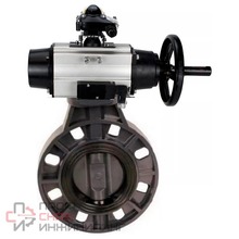 Затвор дисковый поворотный DN.ru WBV4242E-2W-Fb-ISO Дн125 Ру10 межфланцевый, корпус - НПВХ, диск - НПВХ, уплотнение - EPDM, с пневмоприводом PA-DA-105-1, пневмораспределителем 4M310-08 24В и БКВ APL-210N
