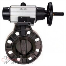 Затвор дисковый поворотный DN.ru WBV4242E-2W-Fb-ISO Дн65 Ру10 межфланцевый, корпус - НПВХ, диск - НПВХ, уплотнение - EPDM, с пневмоприводом PA-DA-105-1 и пневмораспределителем 4M310-08 220В