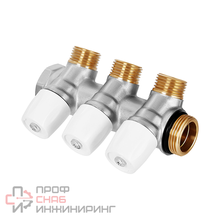 Коллектор Hoobs с вентилями, латунь никель, 3/4"х3х1/2"EK, белая ручка