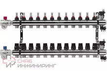 Блоки коллекторные латунные OKSELER с расходомерами и автоматическими воздухоотводчиками, шаровыми кранами с термометрами, 12 выходов Oks00707