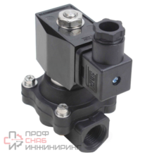 Клапан электромагнитный DN.ru VS541-NT-NC-24VAC 2" Ду50 Ру7 прямого действия двухходовой, корпус - пластик, присоединение - внутренняя резьба, уплотнение - NBR, нормально-закрытый, катушка - 24В AC