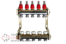 Коллекторный блок Gekon для теплого пола 1"x3/4"EU отверстий-5, в комплекте: расходомеры, термостат. клапаны, слив, Gekon_Armatura