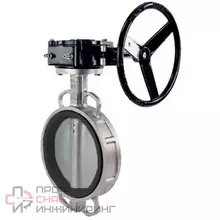 Затвор дисковый поворотный DN.ru WBV3131P-2W-Fb-R Ду300 Ру16, корпус - нержавеющая сталь 304, диск - нержавеющая сталь 304, уплотнение - PTFE, межфланцевый, с редуктором, квадрат 22х22