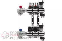 Блоки коллекторные латунные OKSELER с расходомерами и автоматическими воздухоотводчиками, шаровыми кранами с термометрами, 2 выхода