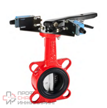 Затвор дисковый поворотный GROSS красный, DN 100, PN 16, корпус чугун, диск хром. чугун, ручка, с двумя механическими концевыми датчиками