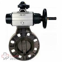 Затвор дисковый поворотный DN.ru WBV4242E-2W-Fb-ISO Дн150 Ру10 межфланцевый, корпус - НПВХ, диск - НПВХ, уплотнение - EPDM, с пневмоприводом PA-DA-105-1 и БКВ APL-210N