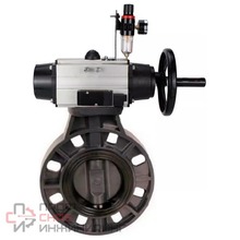 Затвор дисковый поворотный DN.ru WBV4242E-2W-Fb-ISO Дн100 Ру10 межфланцевый, корпус - НПВХ, диск - НПВХ, уплотнение - EPDM, с пневмоприводом PA-DA-105-1, пневмораспределителем 4V320-08 220В и БПВ AFC2000