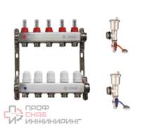 Коллекторная группа TAEN 1x3/4x5 вых. с расходомерами и регулир.клапанами (нерж.сталь+2 тройника (синяя и красная ручки) с авт.воздухотв. и дрен.кран
