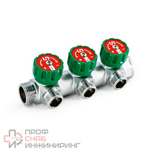 Коллектор Uni-fit НВ 3/4" 4 х 1/2" 45 мм с выходами под 90', хромированный с вентилями