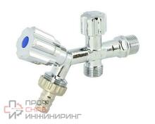 Вентиль двойной Н 1/2" х 1/2" х 3/4" для подключения бачков / смесителей, со штуцером