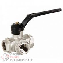 Кран шаровой трехходовой GENEBRE 3070 08 DN040 PN25 корпус-латунь,шар-латунь,уплотнение шара-PTFE, ВР/ВР, L-тип, рукоятка-рычаг