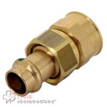 Разъёмное соединение Sanpress с SC-Contur 15x3/4", с плоским уплотнением, с переходом на внутреннюю резьбу, бронза, модель 2262