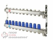 Коллектор из нержавеющей стали в сборе без расходомеров, c дренажным краном и воздухоотводчиком, (10 выходов) MVI