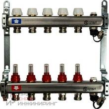 Коллектор из нержавеющей стали с расходомерами Stout, с клапаном вып. воздуха и сливом 5 вых. SMS-0927-000005