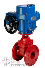 Задвижка чугунная с обрезиненным клином (красная) REON тип RSV60, PN16 DN150 с электроприводом 380В