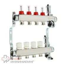 Коллекторная группа AQUALINK из нержавеющей стали 1"х8 выхода евроконус 3/4" с расходометром, сливным краном, автоматическим воздухоотводчиком