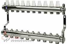 Коллекторная группа РосТурПласт с ручными регулирующими клапанами и кронштейном (евроконус 3/4") нержавеющая сталь SUS 304 1"х10 выходов RTP