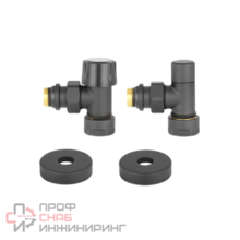 Комплект радиаторных клапанов Varmega №1, 1/2" x 3/4"EK, угловой, чёрный