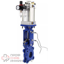 Задвижка шиберная DN.ru GVKR1331M-1W-Fb-2P Ду80 Ру16 межфланцевая, шпиндель - выдвижной, корпус - чугун GGG40, уплотнение - металл, с пневмоприводом, WENZ, пневмораспределителем 4V210-08 220В, индукц.датчиками LJ12A3-4-J/EZ 220В и БПВ AFC2000