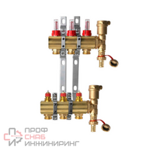 Коллекторная группа FHF-3RF, с расходомерами, с воздухоотводчиками, с кронштейнами, Ридан, 3 выхода