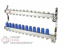 Коллектор из нержавеющей стали в сборе без расходомеров, c дренажным краном и воздухоотводчиком, (12 выходов) MVI