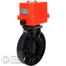Затвор дисковый поворотный DN.ru WBV4242E-2W-Fb-ISO Дн65 Ру10 межфланцевый, корпус - НПВХ, диск - НПВХ, уплотнение - EPDM, с электроприводом DN.ru QT-N-003EM-O1-220VAC-У1 MINI