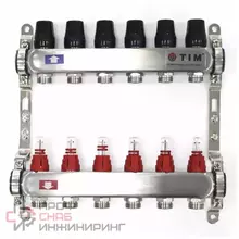 Коллекторная группа со встроенными расходомерами упрощенная 1"х 9 выходов 3/4 ЕК TIM