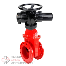 Задвижка клиновая 30ч939р DN.ru GVWN1414E-2W-F Ду100 Ру10/16, фланцевая, корпус - чугун GGG50, уплотнение - EPDM, с ОСТ-фланцем тип А и невыдвижным штоком, цвет - красный, с электроприводом многооборотным DN.ru MT-N-010EM-O2-220-У1 220В пятикулачк...