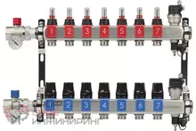 Блоки коллекторные OKSELER с расходомерами и автоматическими воздухоотводчиками, шаровыми кранами с термометрами, 7 выходов