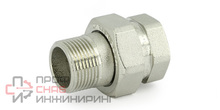 Разъемное соединение прямое НВ 1" с плоской прокладкой, никелированная латунь