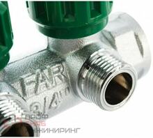 Коллектор регулирующий FAR 3/4" (ВР-НР) с 4 отв. 1/2" НР (межосев. 45 мм)  плс.упл.