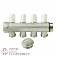 Коллектор с вентилями Rehau RAUTITAN MX НВ 1" x 4 вых 3/4"EK, никелир., межосевое 40 мм