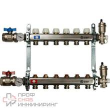 Коллектор распределительный с запорными клапанами шаровыми кранами термометром и воздухоотводчиком Stout 1х3/4 на 6 выходов
