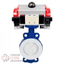 Затвор дисковый поворотный DN.ru WBV3434Pf-2W-Fb-R Ду150 Ру16 корпус - углеродистая сталь WCB, диск - углеродистая сталь WCB, футерованный PTFE, уплотнение - PTFE, с пневмоприводом DN.ru PA-DA-105 и пневмораспределителем DN.ru 4V320-08 220В