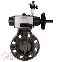 Затвор дисковый поворотный DN.ru WBV4242E-2W-Fb-ISO Дн125 Ру10 межфланцевый, корпус - НПВХ, диск - НПВХ, уплотнение - EPDM, с пневмоприводом PA-DA-105-1, пневмораспределителем 4M310-08 24В и БПВ AFC2000