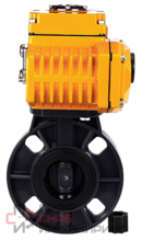 Затвор дисковый поворотный DN.ru WBV4242E-2W-Fb-ISO Дн150 Ру10 межфланцевый, корпус - НПВХ, диск - НПВХ, уплотнение - EPDM, с электроприводом DN.ru QT-N-005EM-B1-220VAC-У1 c датчиком обратной связи и входным управляющим сигналом 0-10